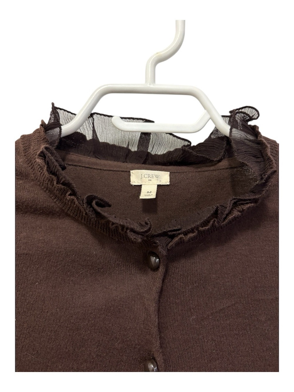 J. Crew Brown Ruffle-Trim Button Cardigan - Picture 2 of 3